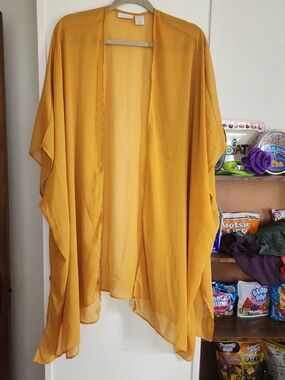New York & Company Mustard Yellow Open-Front Kimono